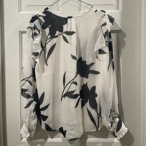 Ann Taylor Black and white long sleeve floral blouse